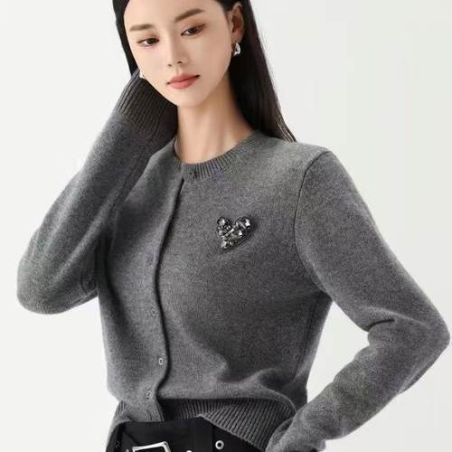 专柜正品羊毛衫女灰色针织外套