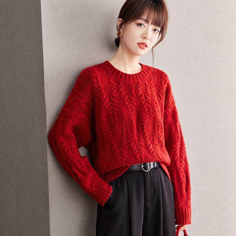 正品哥家女装2026秋季新款宽松麻花针织打底衫加厚套头毛衣女