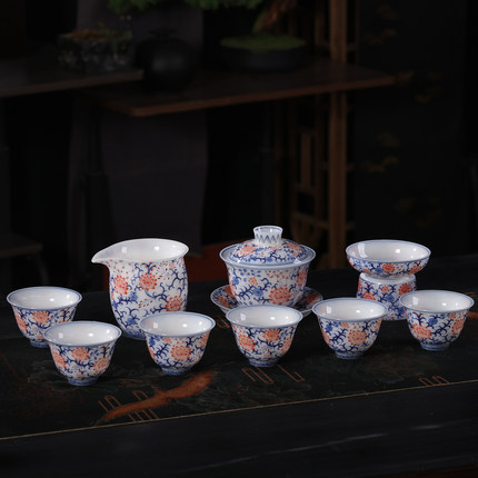 高档青花璞玉白瓷功夫茶具套装家用轻奢手工陶瓷茶壶盖碗送礼盒装