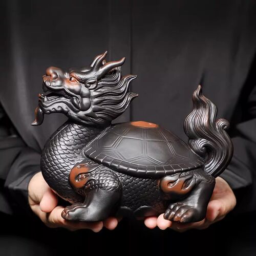 紫砂原矿龙龟茶宠摆件招财进宝