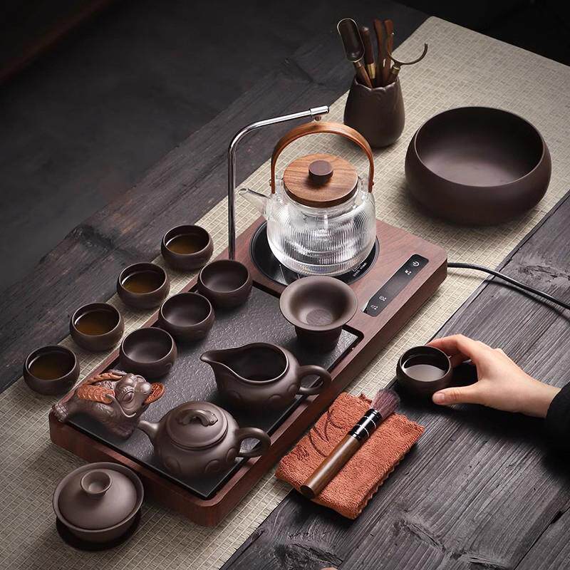 高端紫砂茶具套装2026冬季新款家用轻奢整套功夫茶具茶盘蒸煮茶壶