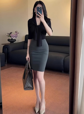 韩系轻熟风灰色包臀半身裙2025早秋高腰显瘦紧身性感OL职业半身裙