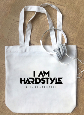 I am Hardstyle硬派电音蹦迪音乐节男女童学生潮流帆布包手提袋