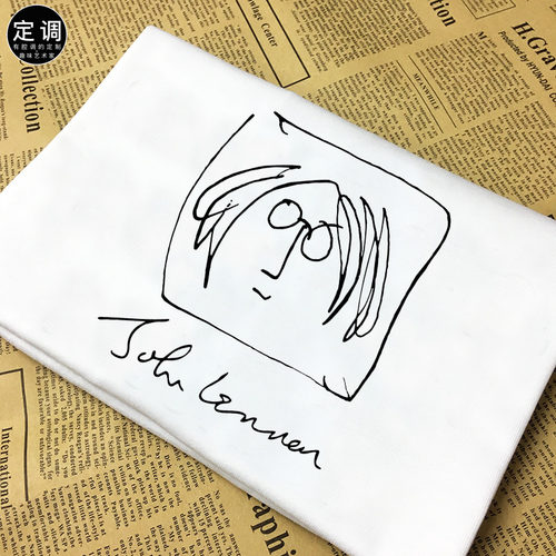 约翰列侬自画像披头士Beatles甲壳虫简笔文艺摇滚短袖宽松纪念t恤