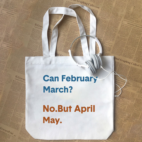 Can February March April May双关pun英语梗纯棉帆布包手提袋定