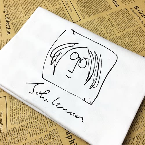 约翰列侬自画像披头士Beatles甲壳虫简笔文艺摇滚短袖宽松纪念t恤