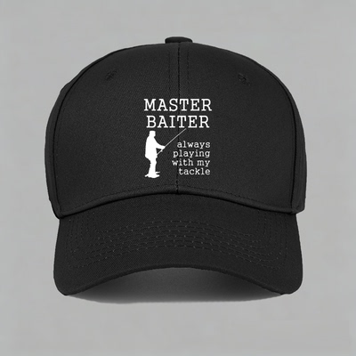 Master Baiter钓鱼佬英语梗Fisherman恶搞字母棒球帽做旧鸭舌帽子