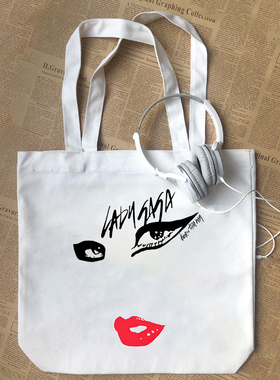 LADY GAGA新加坡音乐演唱会烈焰红唇嘎嘎周边男女夏帆布包手提袋