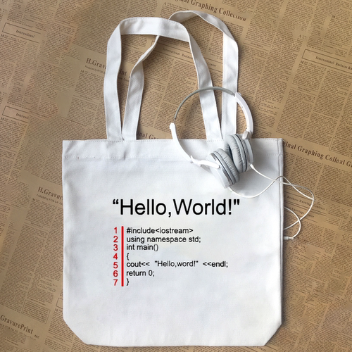 Hello World技术宅程序员代码技术开发编程极客码农 帆布包手提袋