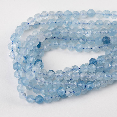 海蓝宝天然石2mm3mm4mm刻面珠半成品水晶串珠手工项链手链散珠