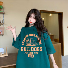 實拍 2021新款夏裝學院風卡通字母印花圓領短袖大碼T恤女上衣