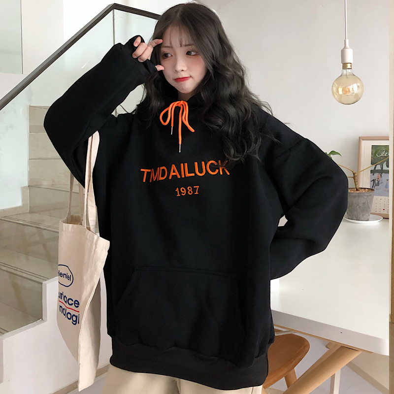 Real photo, real price, new autumn and winter clothes, thin letters, versatile and plush hooded sweater coat