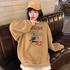 Real shooting autumn clothes new printed letters lamb wool fake two pieces of sweater imitation lamb 300g