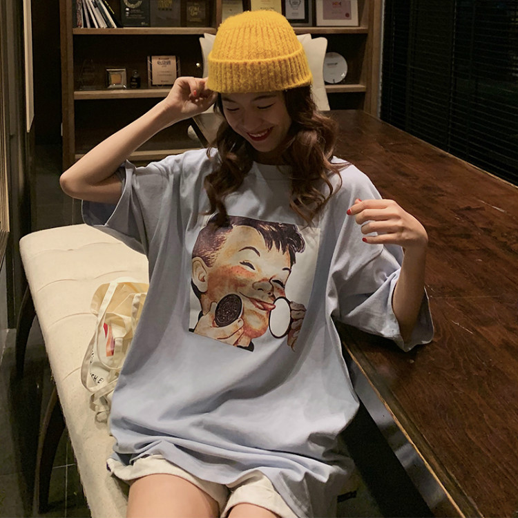 實拍 新款夏裝韓版簡約網紅百搭圓領印花寬鬆短袖T恤 65/35棉