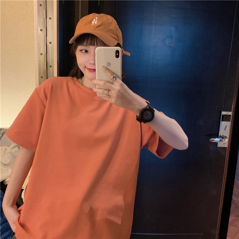 Real shot new summer clothing Korean basic half sleeve T-shirt Hong Kong Style couple solid color short sleeve cotton T-shirt