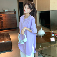 Actual photo ~ 2020 summer new multi-color versatile round neck solid color loose medium long T-shirt 65 / 35 cotton