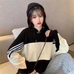 Real photo of 2021 spring dress Korean version versatile simple ins super fire thin color inserted long sleeve Hooded Sweater