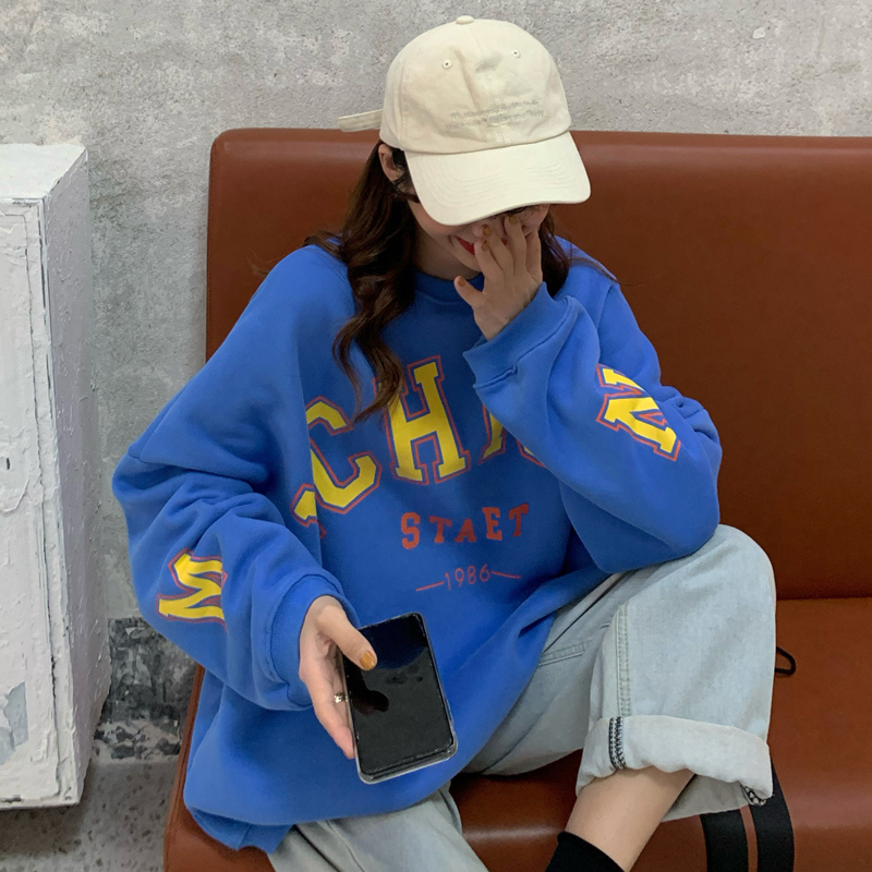 New round neck letters ins Plush polyester Plush 250g sweater women