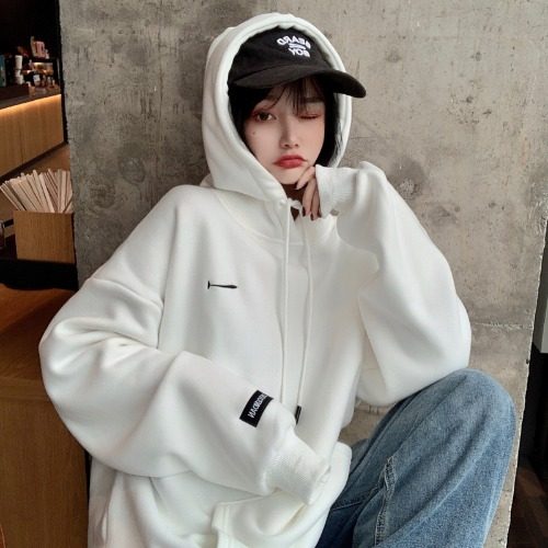 Real shot spring Korean version versatile simple printing letter thin hooded loose T-shirt women's fish scale cloth