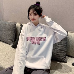Real shot spring Korean version versatile simple printing letter thin hooded loose T-shirt women's fish scale cloth