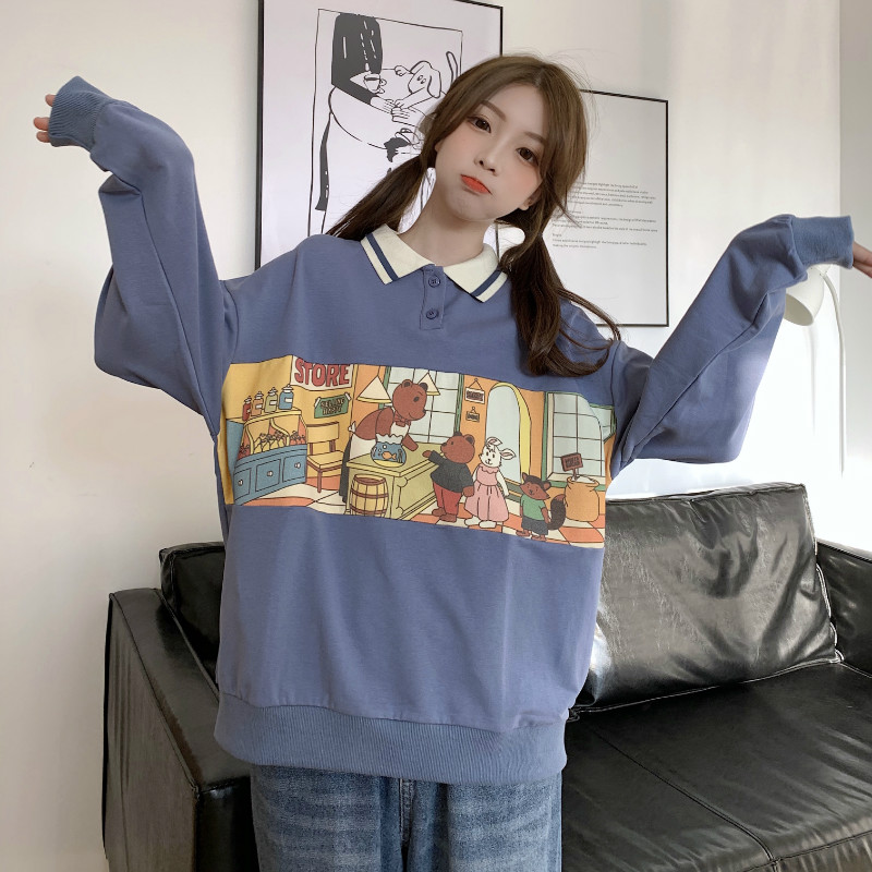 Real shooting of new style of spring clothes: Bear collar, loose lapel and thin long sleeve sweater