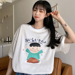 Real photo 2021 new summer clothes cartoon printing loose large edition Short Sleeve T-Shirt Top Women's cotton