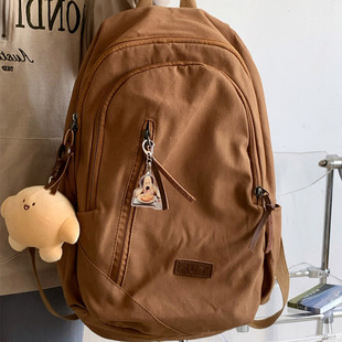 美式校园书包2024新款女大学生小众设计感双肩包复古大容量男背包