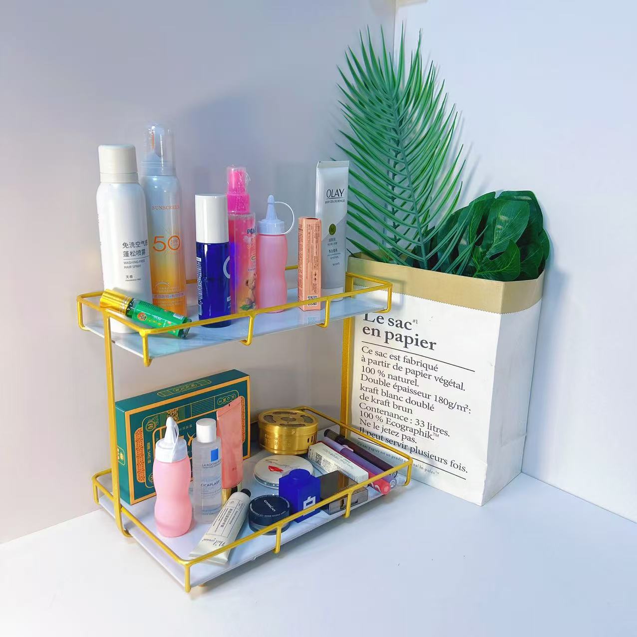 轻奢风铁艺化妆品置物架桌面收纳架口红护肤品架梳妆台美妆架