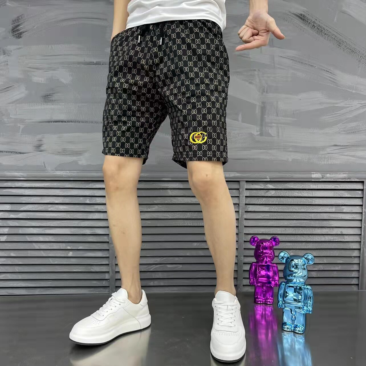 夏季新款男士速干短裤宽松百搭潮牌印花休闲五分裤青年大码沙滩裤