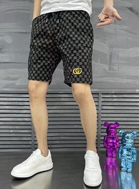 夏季新款男士速干短裤宽松百搭潮牌印花休闲五分裤青年大码沙滩裤