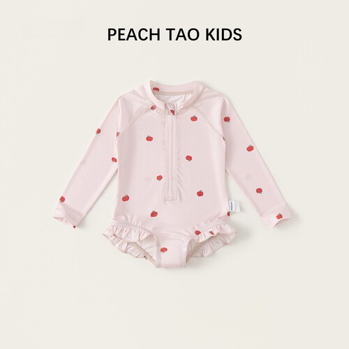 女童小苹果长袖防晒连体泳衣