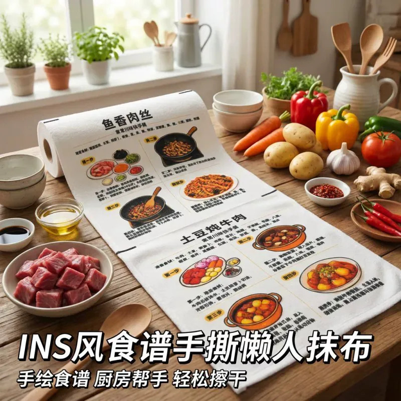 ins风菜谱手撕抹布厨房周抛抹布加大加厚可重复水洗不沾油洗碗布