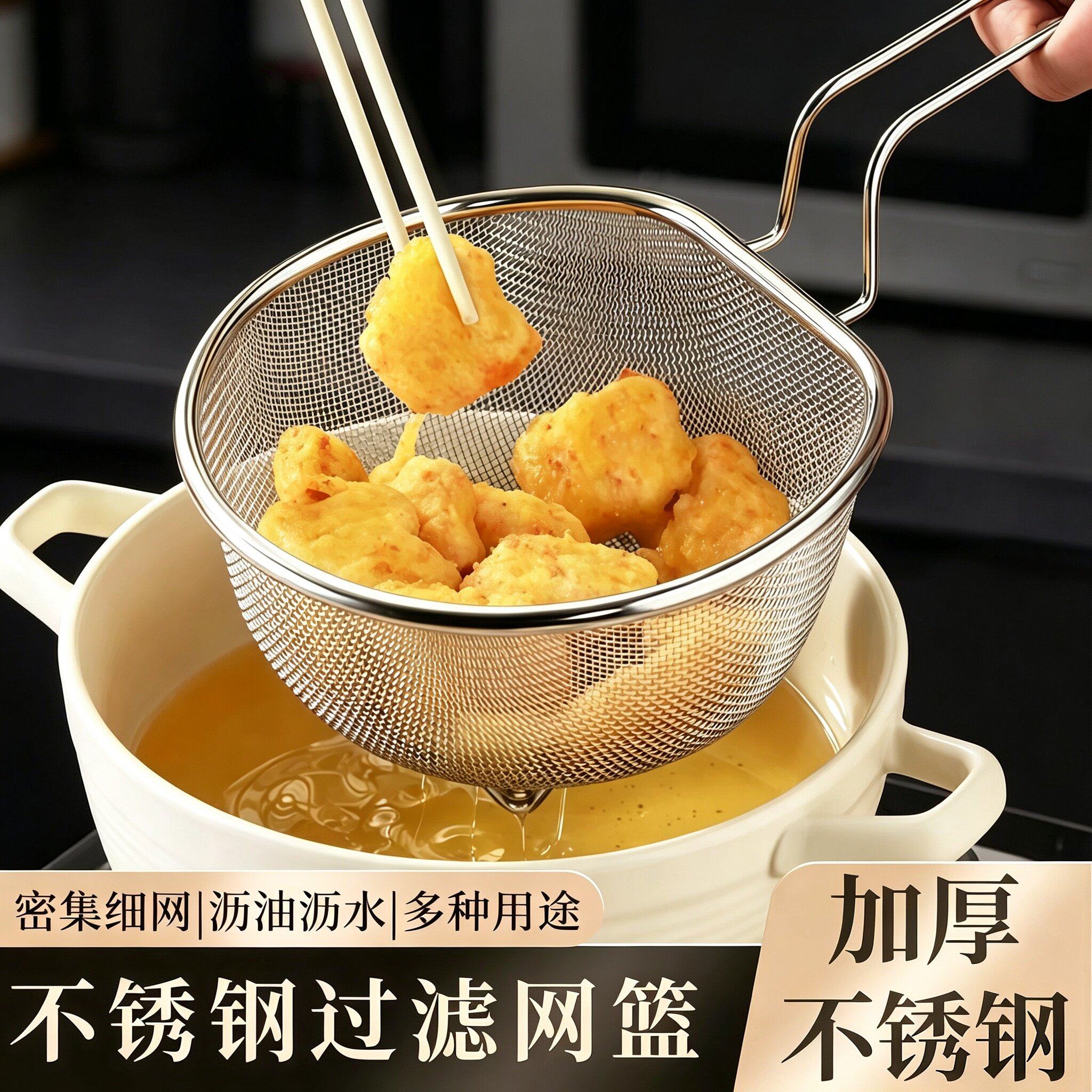 不锈钢漏勺加厚厨房捞煮面条油炸火锅烫粉沥水洗菜大过滤网筛