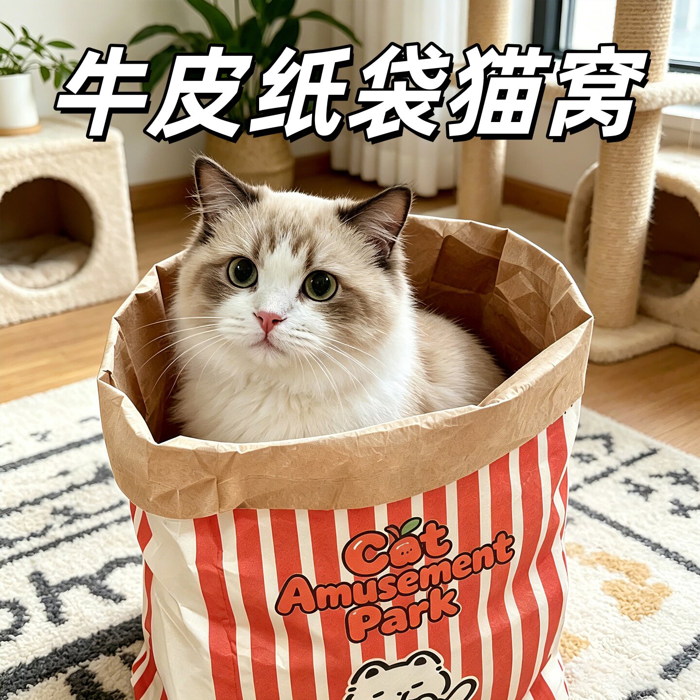 猫咪牛皮纸袋可爱益智减压逗猫捉迷藏袋四季用磨爪耐撕猫抓板玩具