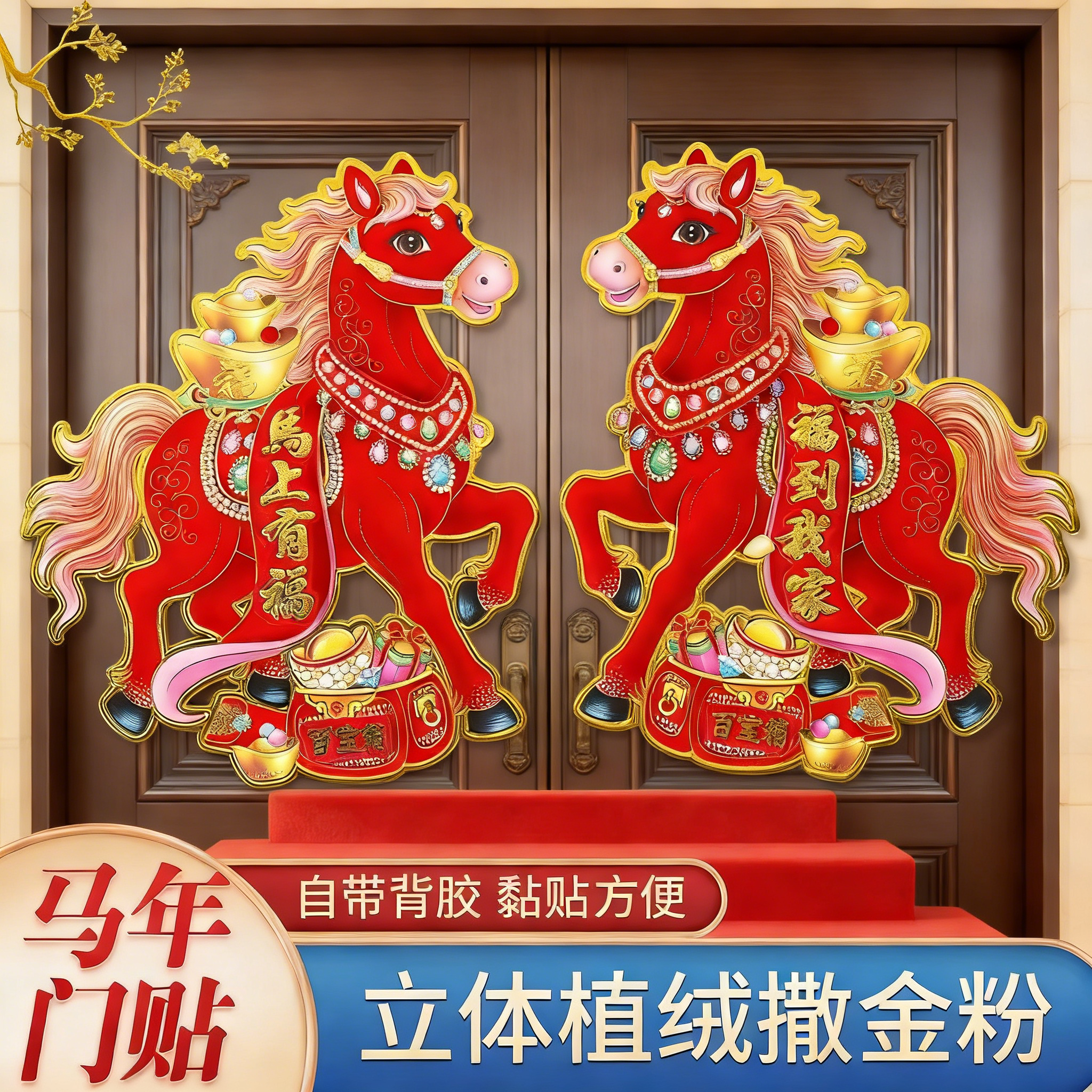 2026马年生肖立体门贴卡通新款装饰福字烫金立体大号年画春节贴纸,节庆用品/礼品,福字/窗花/窗贴,淘宝优惠券,粉丝福利购,淘宝优惠卷