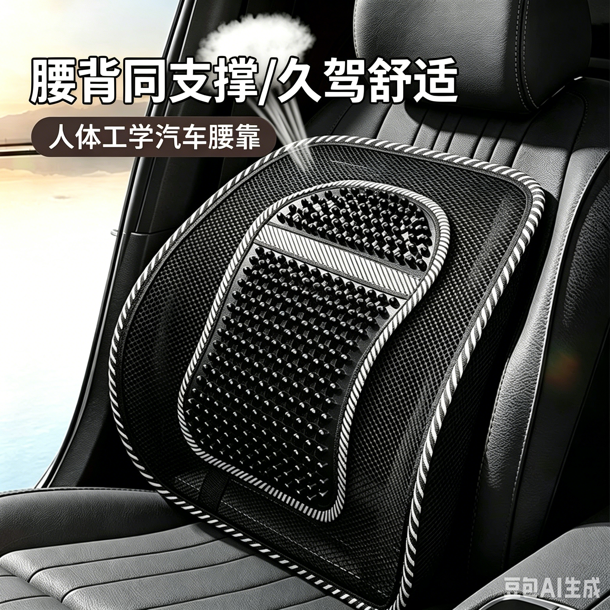 汽车腰靠夏季座椅冰丝透气腰靠按摩坐垫靠背办公室护腰靠垫车用品