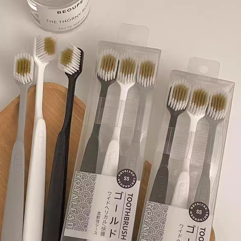 日系简约牙刷宽头细毛成人家用家庭装情侣旅行便携软毛牙刷情侣款