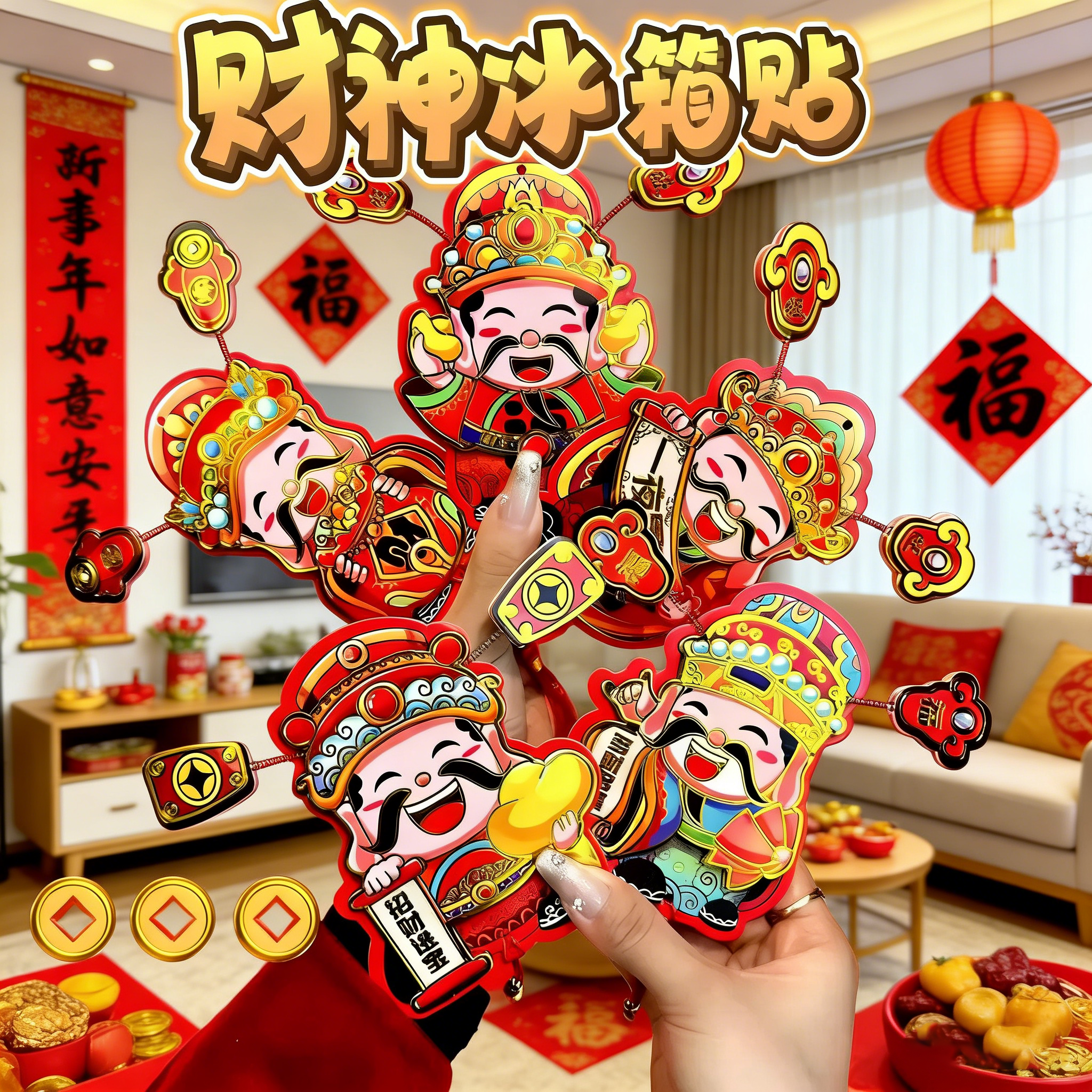 财神爷摇头晃脑冰箱磁吸贴招财喜庆动耳朵会动财神冰箱挂贴饰门贴,节庆用品/礼品,文化创意冰箱贴,淘宝优惠券,粉丝福利购,淘宝优惠卷