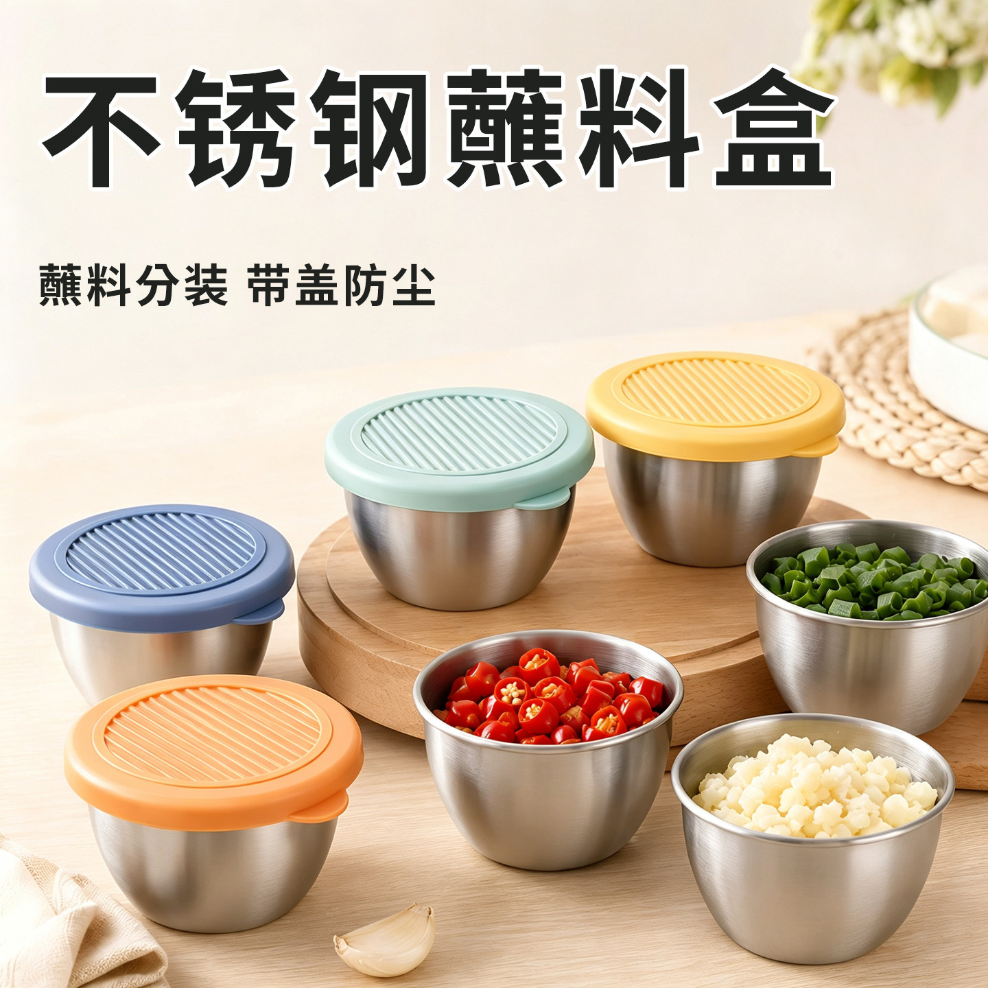 不锈钢蘸料碗带盖家用迷你
