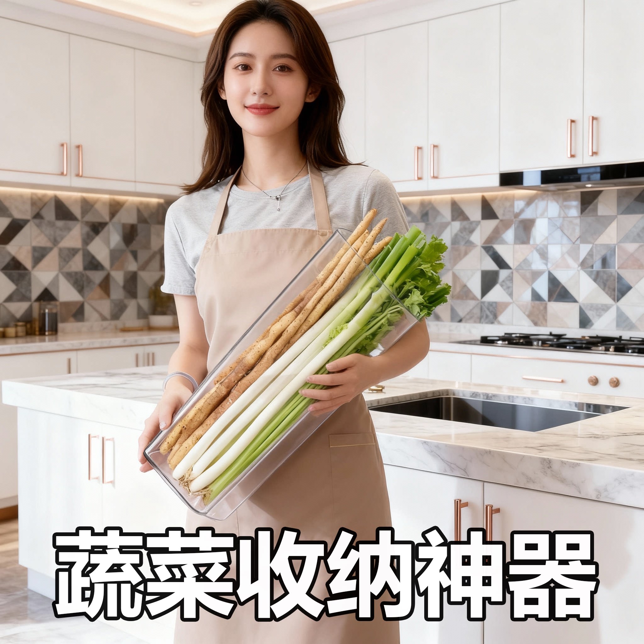 多功能大葱收纳盒铁棍山药透明收纳桶厨房姜蒜食材大容量蔬菜收纳