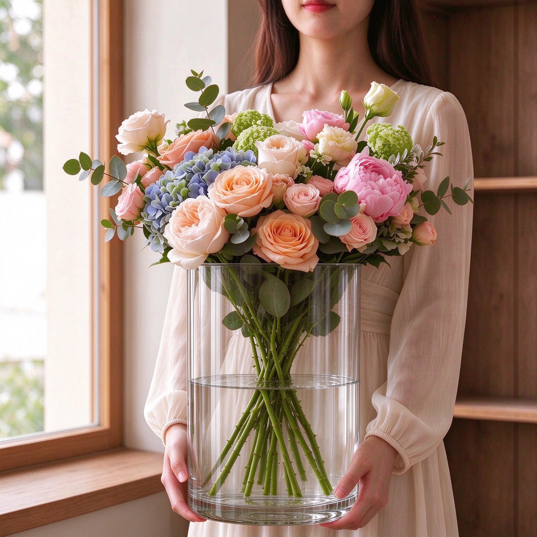 花瓶摆件客厅插花防摔轻奢高级感亚克力透明水养玫瑰百合高直筒大
