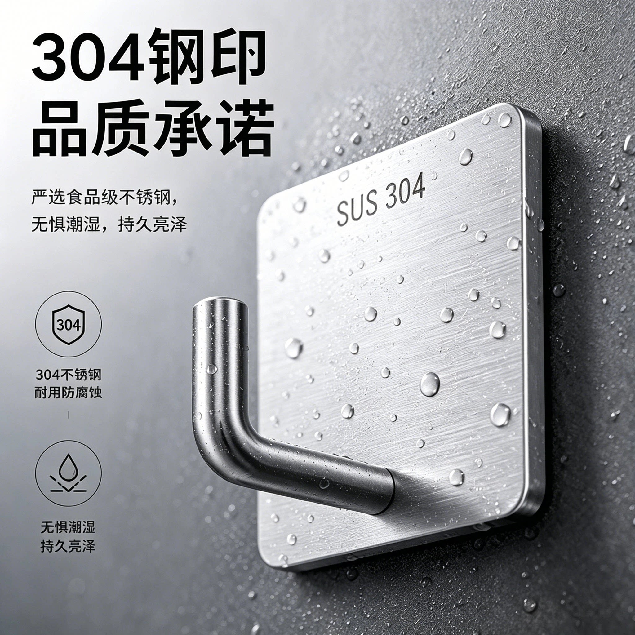 不锈钢304挂钩粘胶强力承重免打孔厨房贴墙壁浴室卫生间加厚粘钩