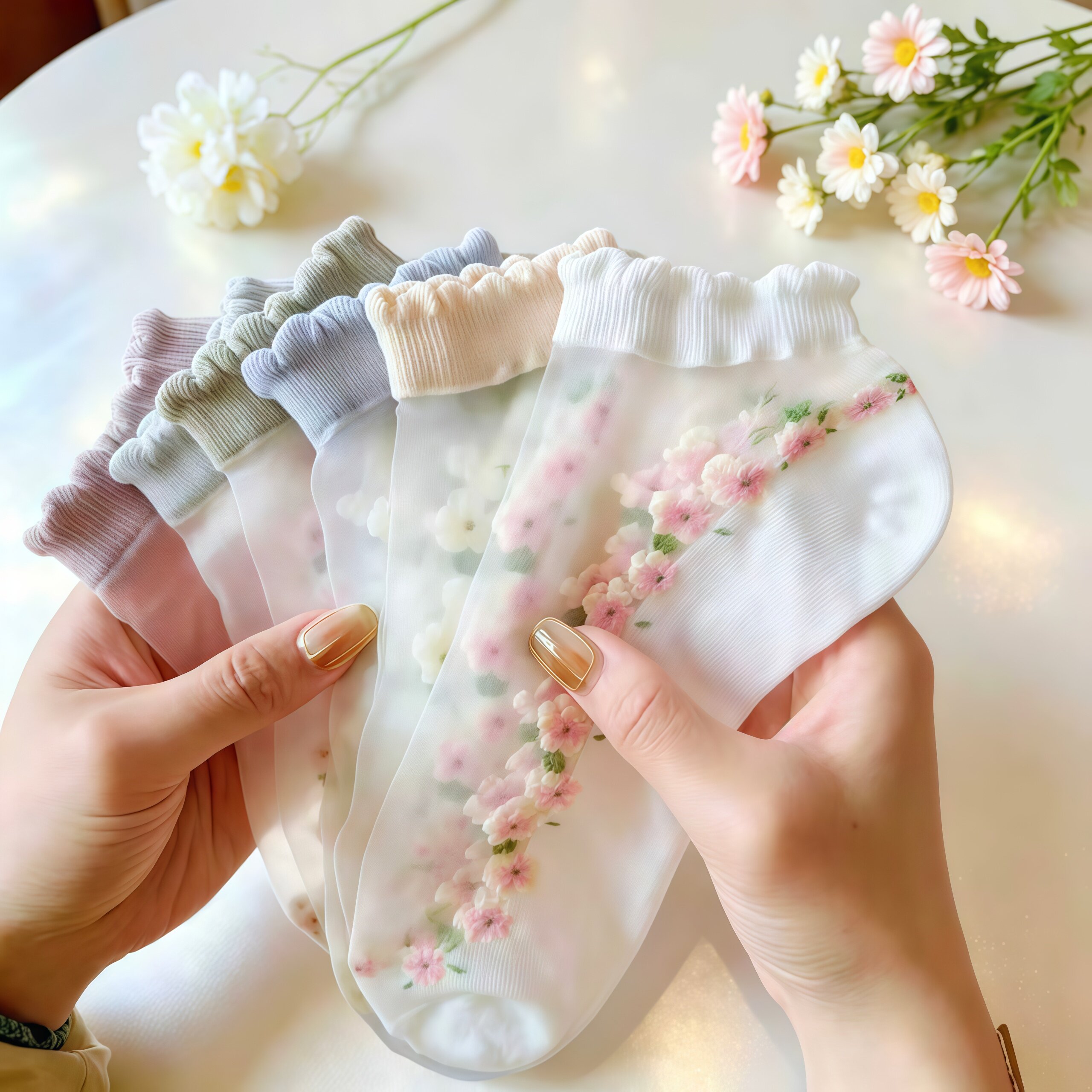 薄款卡丝袜夏季花边水晶船袜不闷吸汗短袜春夏薄款袜子女袜子船袜