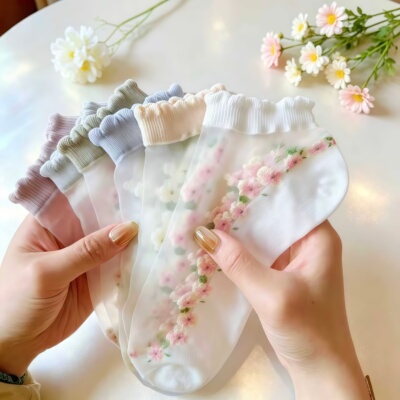 薄款卡丝袜夏季花边水晶船袜不闷吸汗短袜春夏薄款袜子女袜子船袜