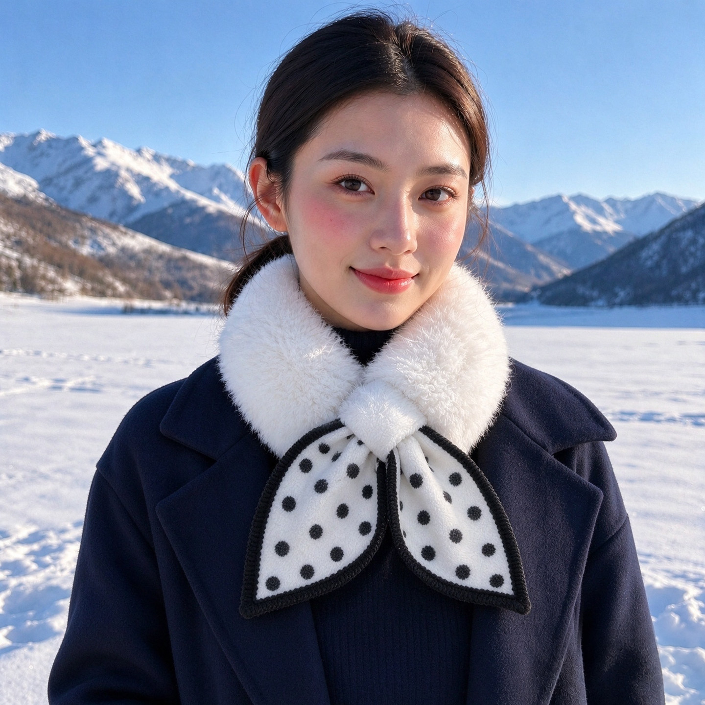 毛绒围巾女冬季2026新款韩系氛围感可爱百搭保暖交叉毛领围脖护颈