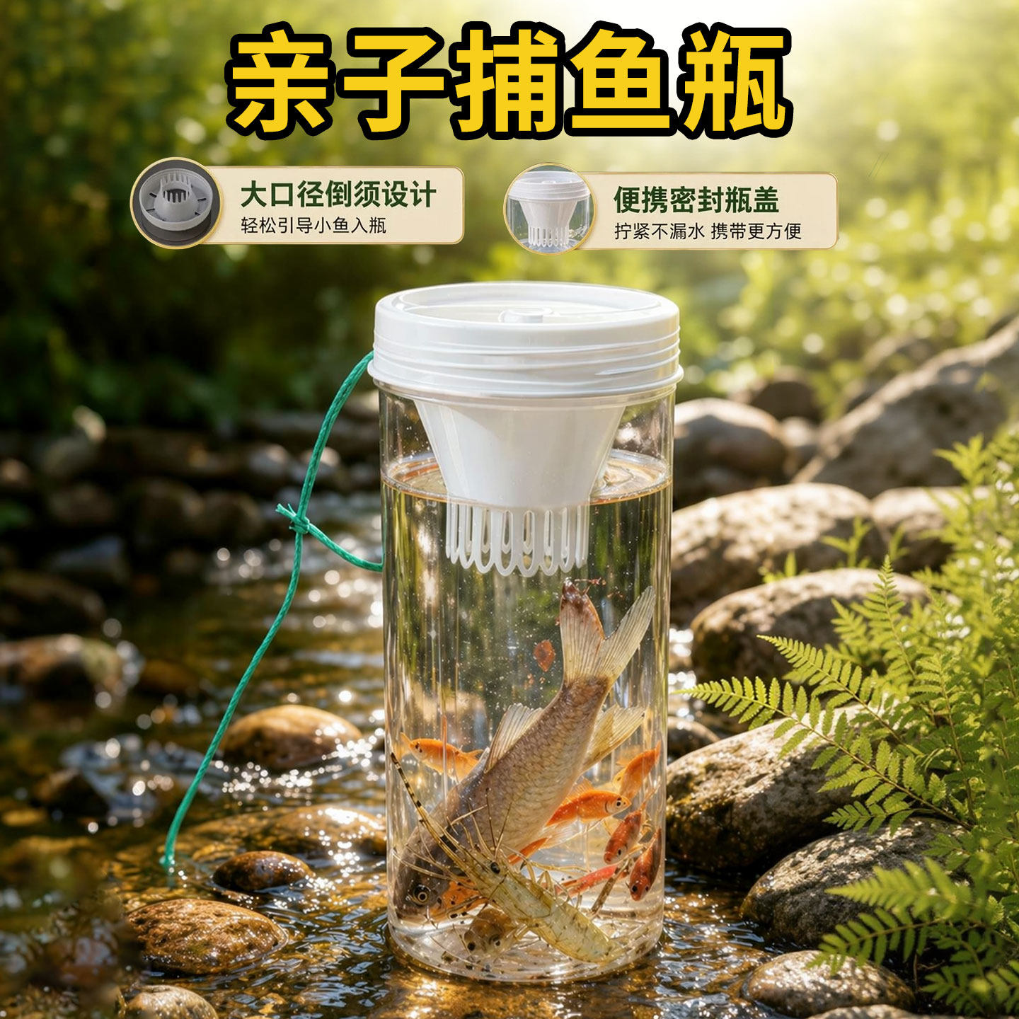儿童户外塑料捉鱼瓶倒须蟹笼亲子工具捕鱼小鱼捕虾饵料抓鱼好物
