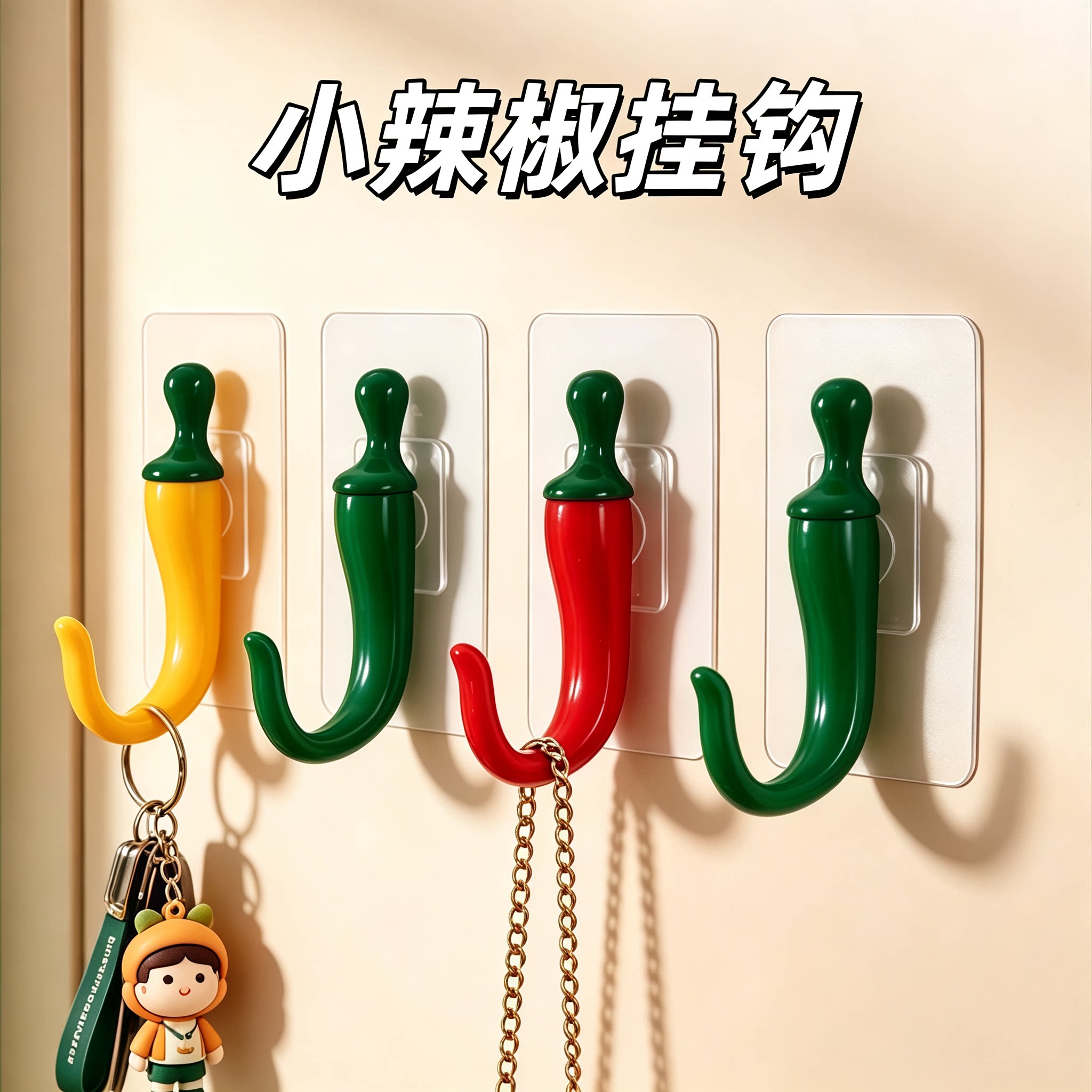 创意辣椒挂钩免打孔强力承重入户门口放钥匙厨房卫生间挂毛巾粘钩