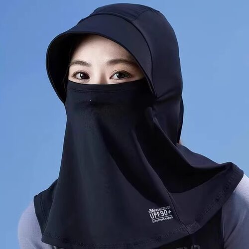 夏季防晒帽子女骑行防晒口罩全脸面罩帽子护颈一体款遮阳隔热遮脖