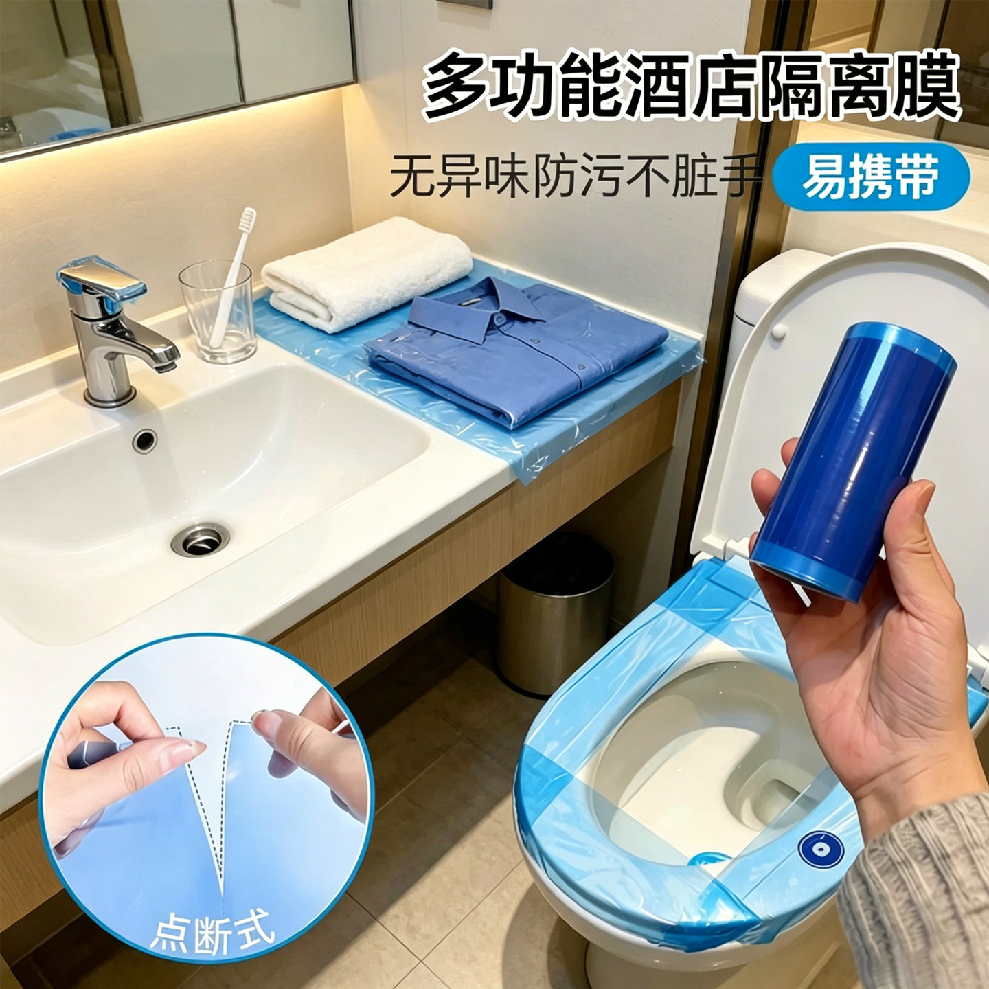 一次性马桶隔离膜专用旅行保护膜酒店隔污膜门把手开关防护马桶膜