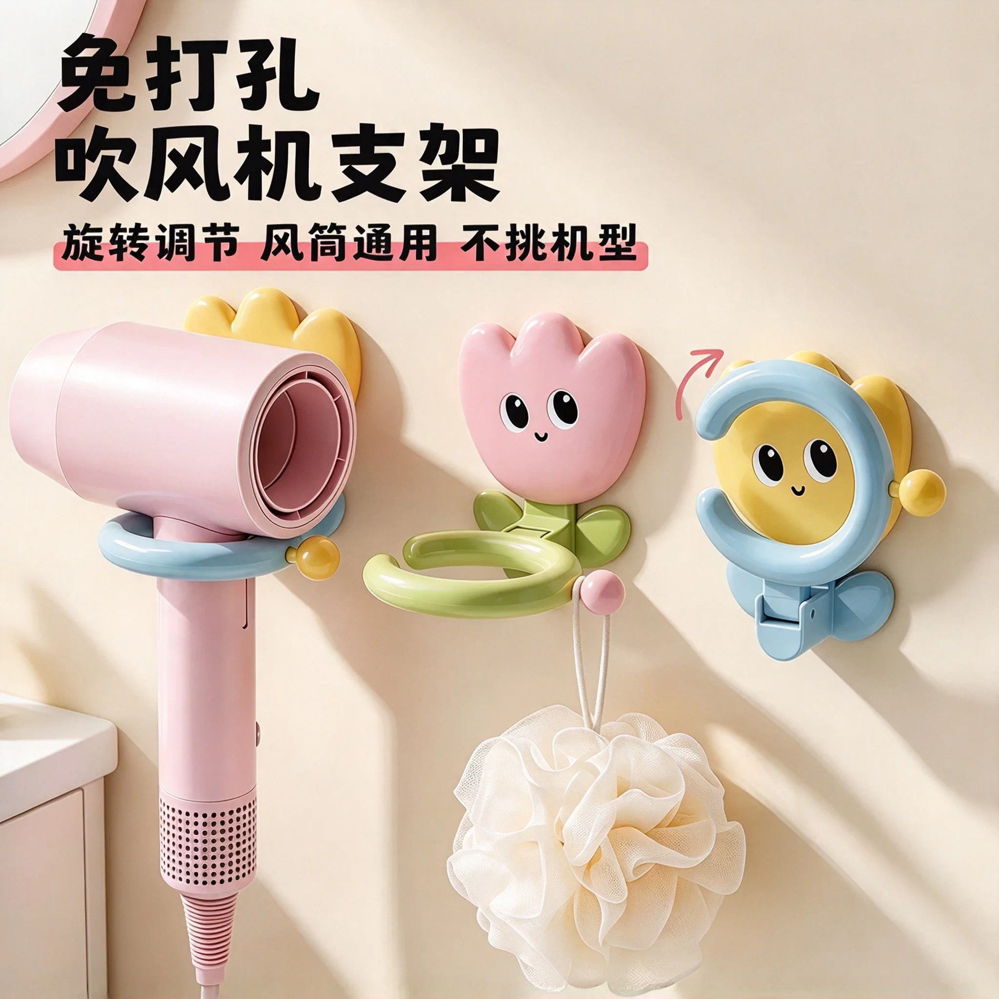 折叠万向旋转吹风机支架解放双手懒人免打孔风筒置物挂架伸缩置物